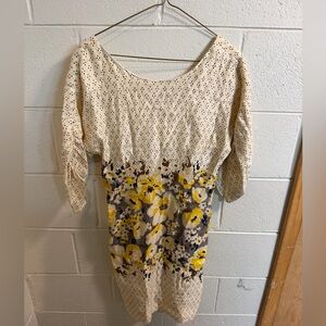 Meadow Rue Beige and Yellow Floral Long Sleeve Dress